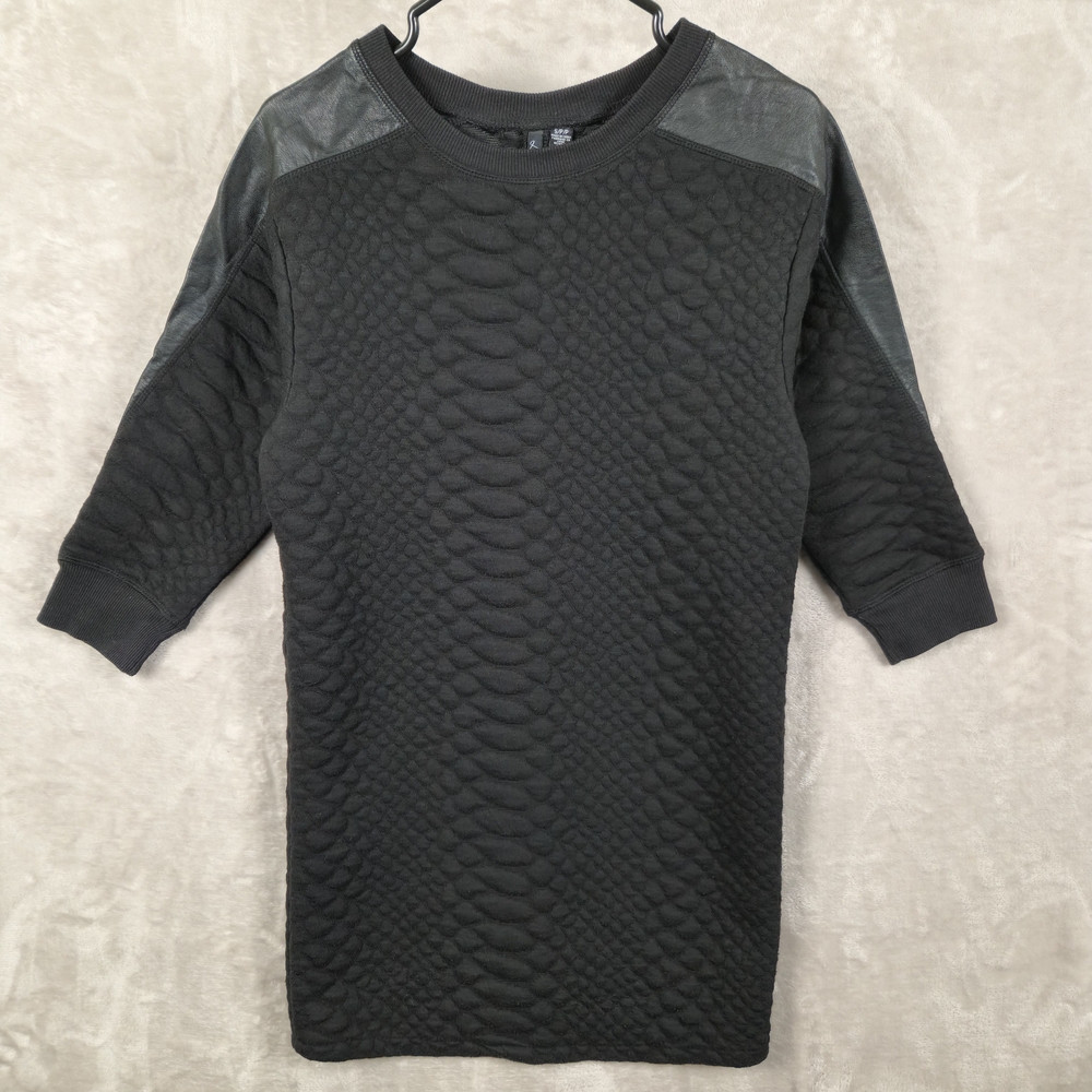 La Classe Couture Black Textured Mini Sweatshirt Dress S Faux Leather Details